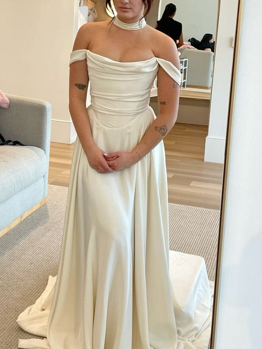 A Line Off Shoulder Long Wedding Dresses,Elegant Wedding Dress