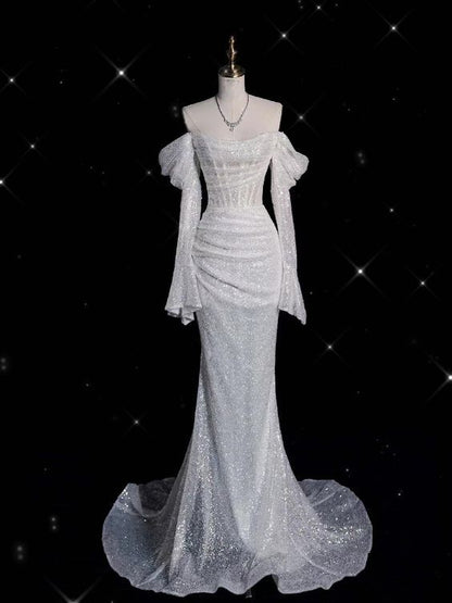 Glitter Corset Sequins Wedding Dress Mermaid Prom Dress