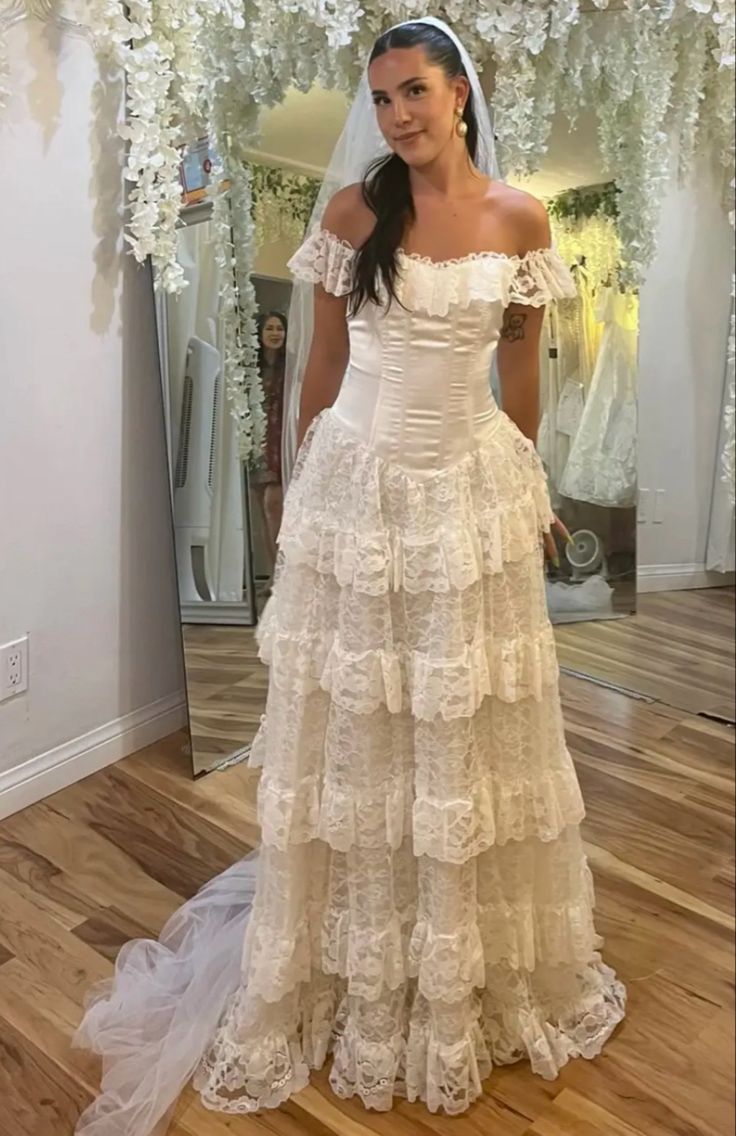 Wedding Dress Off The Shoulder A Line Lace Long Layered Formal Dresses