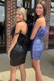 Cute Sequin Feather Bodycon Homecoming Dress Short Prom Dress