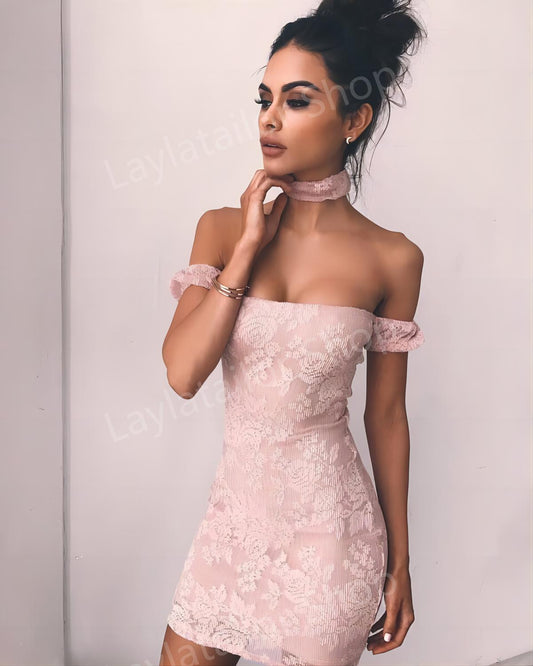 Light Pink Lace Tight Homecoming Dress Short Party Dress