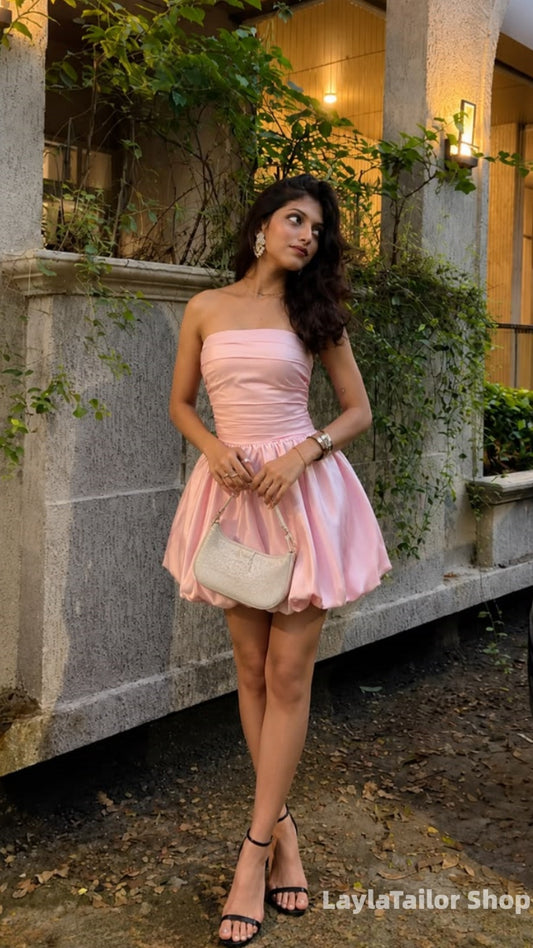 Strapless Pink A-Line Homecoming Dresses