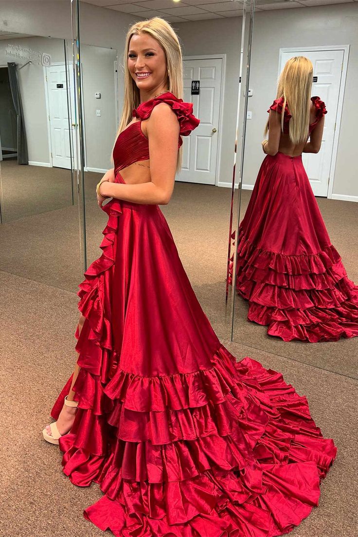 Sexy Cross Top Ruffles Prom Dresses With Slit