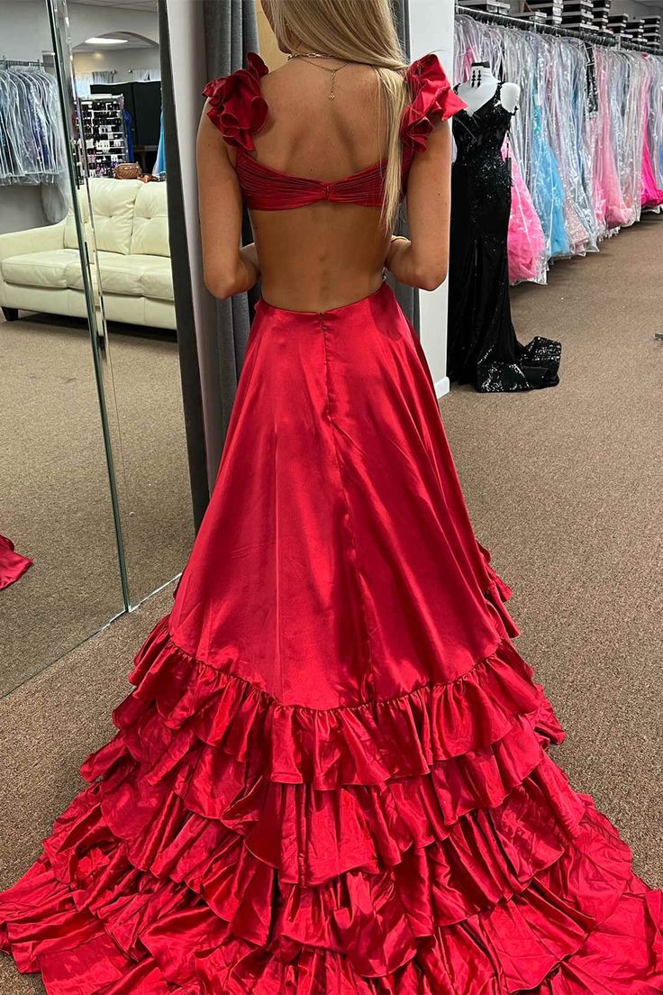 Sexy Cross Top Ruffles Prom Dresses With Slit