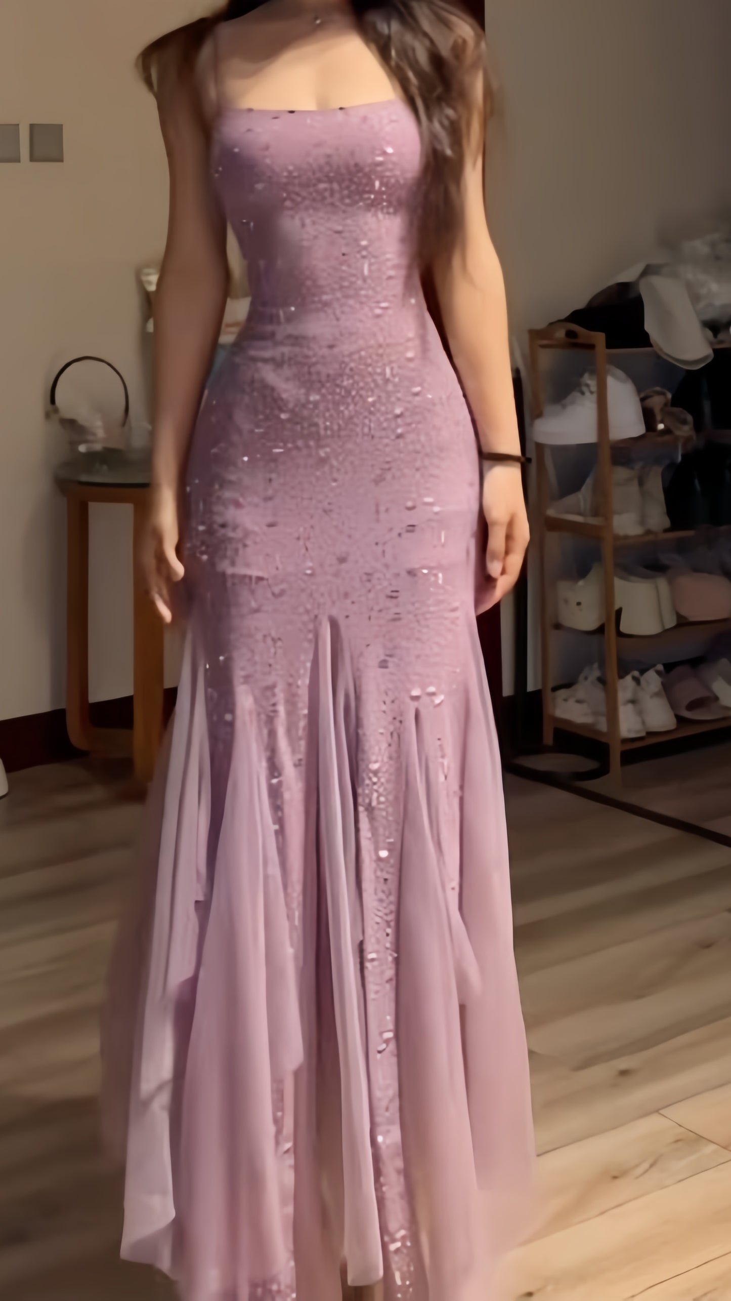 Dusty Rose Sequin Long Prom Dresses Sheath Party Dress,LTP3934