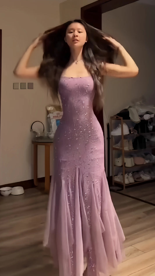 Dusty Rose Sequin Long Prom Dresses Sheath Party Dress,LTP3934