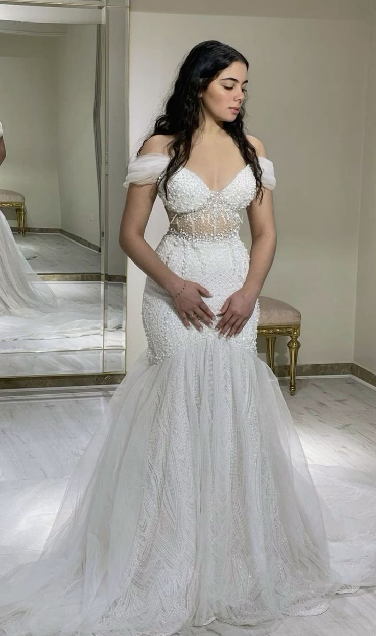 Off Shoulder Mermaid Long Wedding Dress Mermaid Bridal Dresses