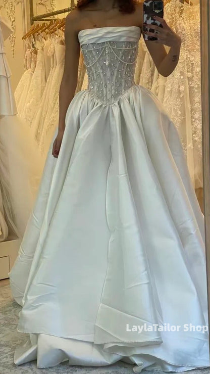 Classy Ivory Beaded Satin Wedding Dresses, LTP3414