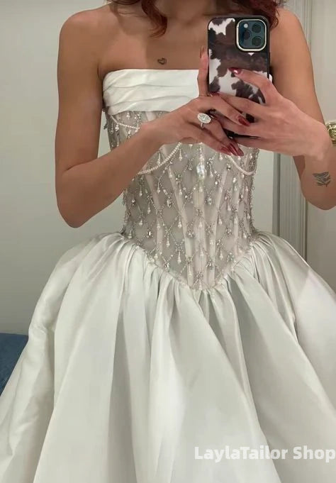 Classy Ivory Beaded Satin Wedding Dresses, LTP3414