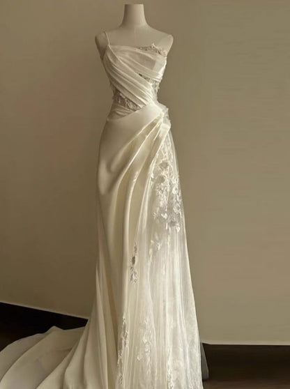 A Line White Birthday Party Dress Lace Wedding Dress