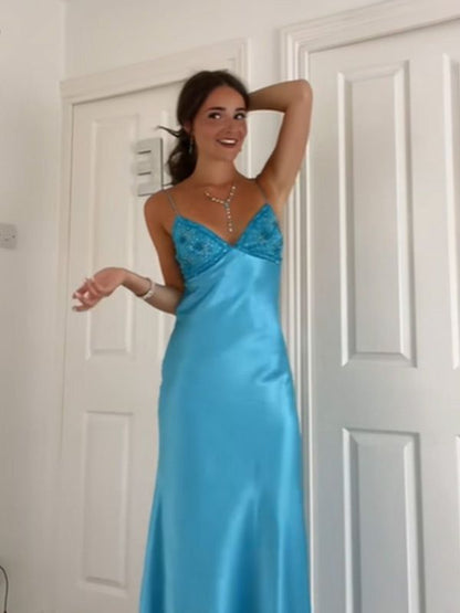 Long Evening Prom Dresses, Custom Blue Prom Dress