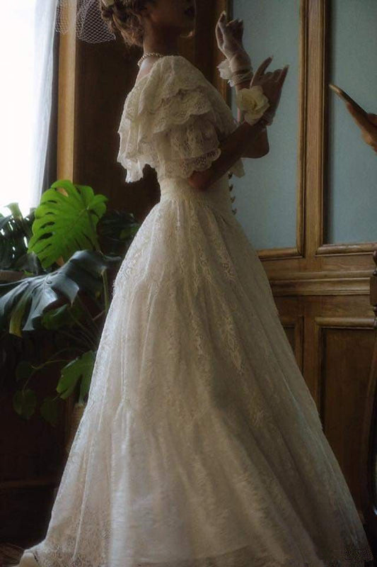 A Line Off Shoulder Wedding Dress Lace Princess Dress