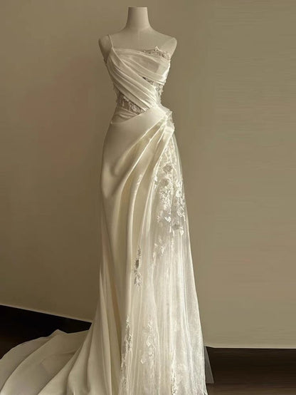 A Line White Birthday Party Dress Lace Wedding Dress