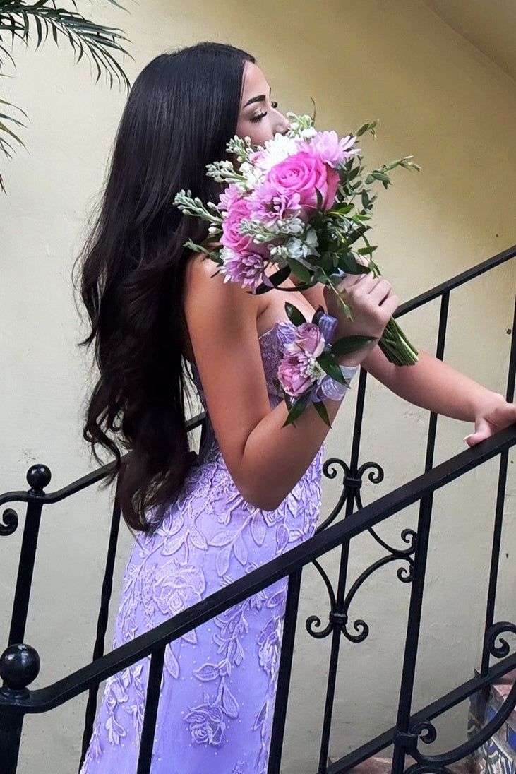 Charming Lilac Mermaid Lace Beaded Evening Prom Dresses,LTP4520