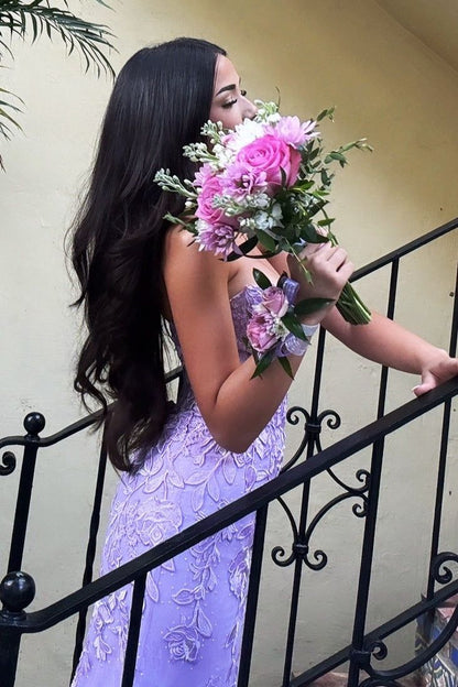 Charming Lilac Mermaid Lace Beaded Evening Prom Dresses,LTP4520