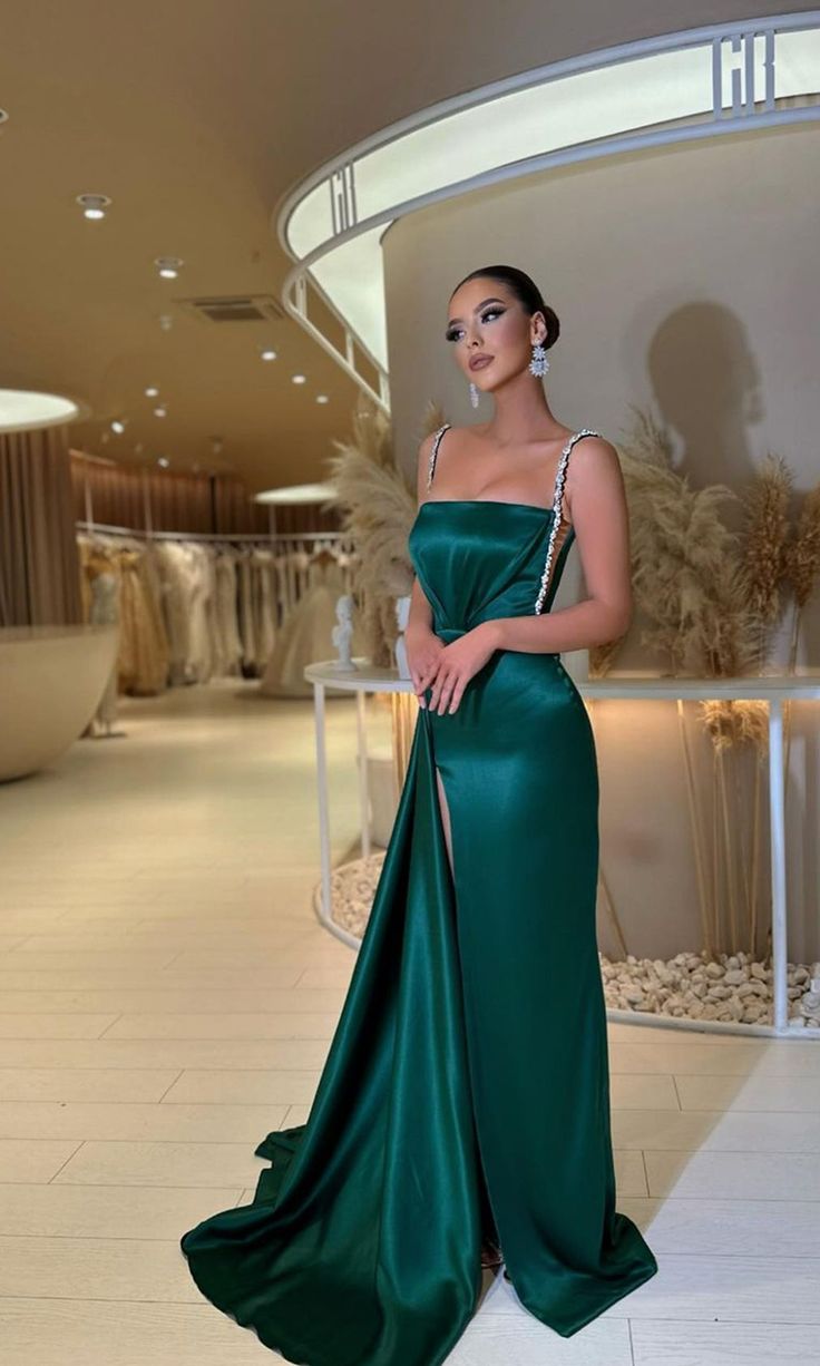 Dark Green Bodycon Long Prom Dress With Side Slit