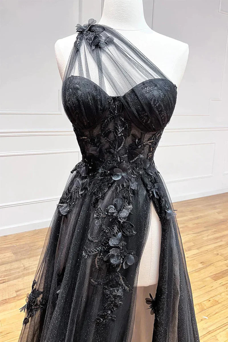 Black One Shoulder Floral Prom Dresses, Preppy Prom Dresses 2024 – Laylatailor Shop Black One Shoulder Floral Prom Dresses, Preppy Prom Dresses 2024 – Laylatailor Shop