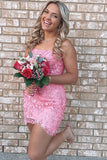 Lovely Pink Sweetheart Lace Homecoming Dress Tight Party Gown