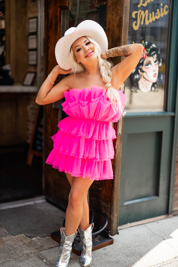 Hot Pink Strapless Pleated Mini Homecoming Dress