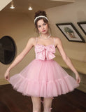 Sweet Pink Bowknot Tulle A-Line Homecoming Dress Cute Birthday Dress