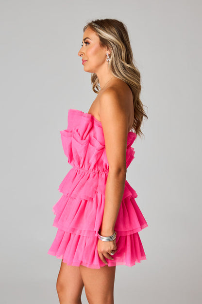 Hot Pink Strapless Pleated Mini Homecoming Dress