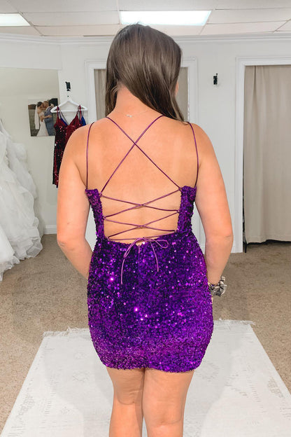 Cute Cross Back Sequins Bodycon Homecoming Dress