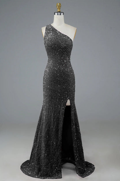 One Shoulder Sequin Long Prom Dress