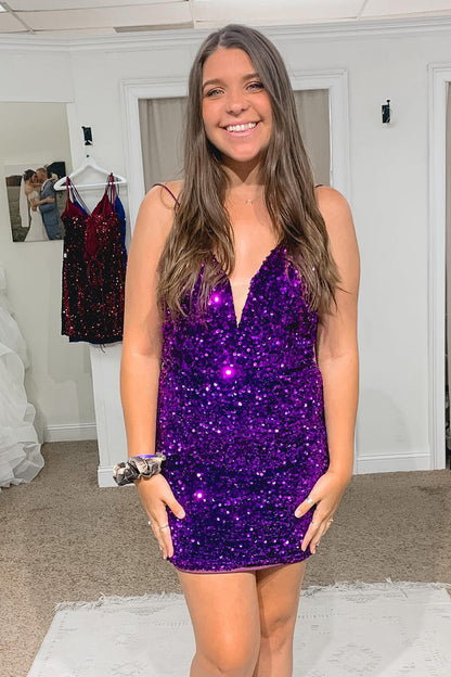 Cute Cross Back Sequins Bodycon Homecoming Dress