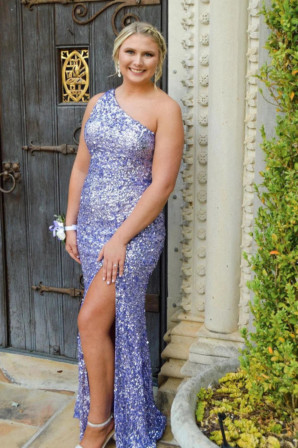 One Shoulder Sequin Long Prom Dress