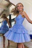 Spaghetti Straps V-Neck Sequin Tulle A-Line Homecoming Dresses Short Party Gown