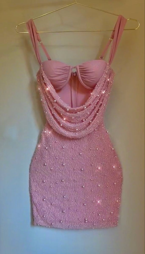 Pleated V-neck Ruffle Bodycon Floor-length Dress Pearl Pink main image 1
