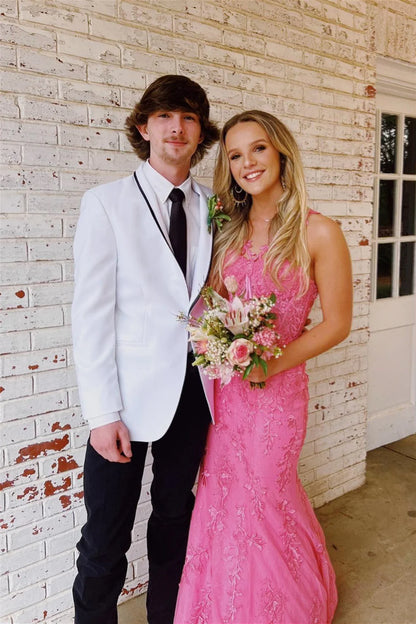 Pink Appliques Mermaid Beaded Long Prom Dress