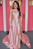 LTP1894,Simple A-Line Satin Prom Evening Dresses With Side Slit