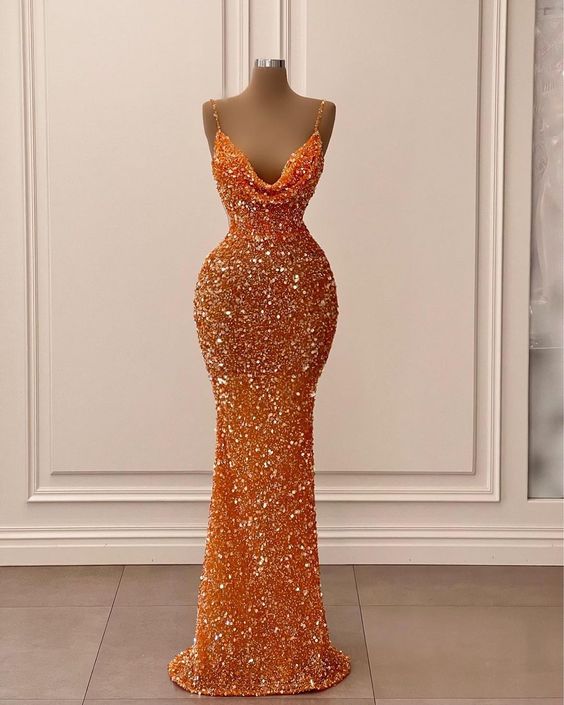 LTP1740, Spaghetti Straps Mermaid Sequined Long Prom Dress