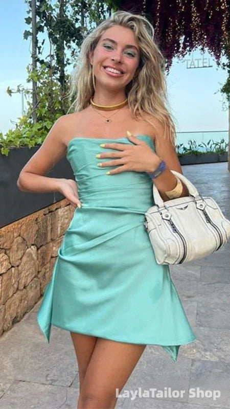 Elegant Tiffany Blue Strapless A-line Short Mini Homecoming Dress