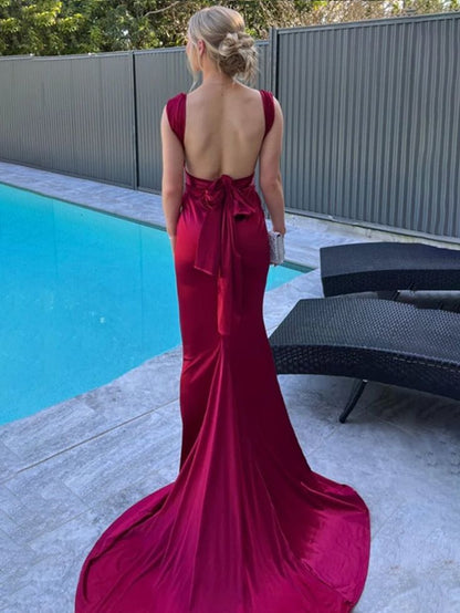 Sexy Purple V-Neck Mermaid Prom Formal Dresses With Open Back,LTP4519