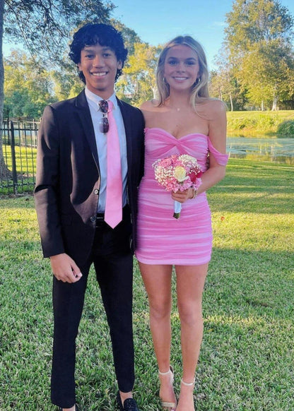 Pink - Off The Shoulder Tulle Short Homecoming & Cocktail Dresses