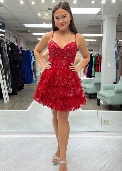A- Line Sky Blue Sequins Multi-Layers Short Homecoming Dress