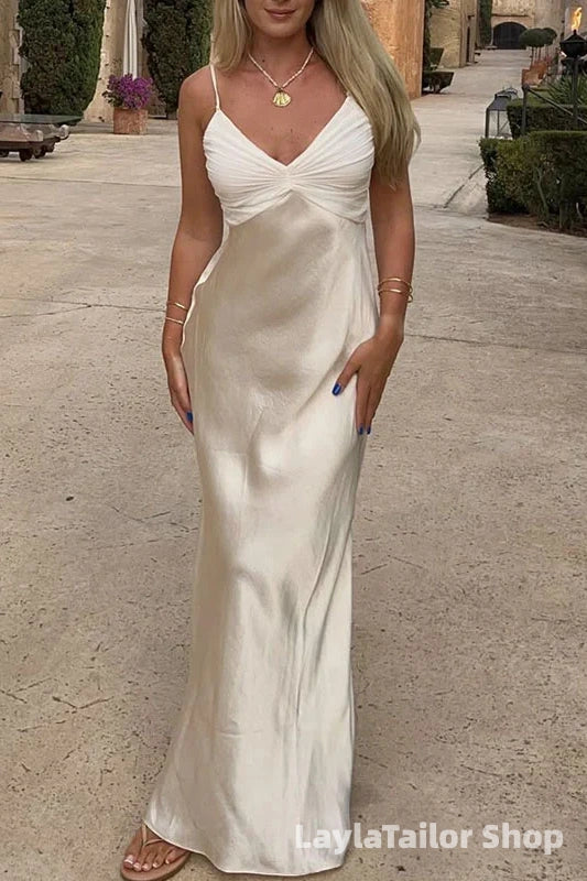 Simple V-Neck Sheath Mermaid Long Prom Dress Formal Gown