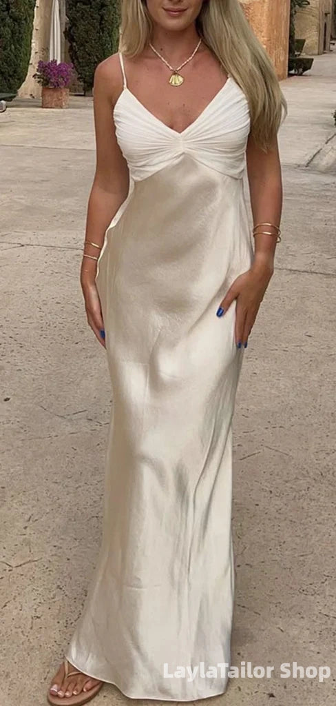 Simple V-Neck Sheath Mermaid Long Prom Dress Formal Gown