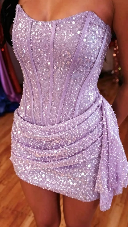 Cute Pink Sleeveless Sequined Slim Fit Hip 17th Birthday Homecoming Dress LTP82587