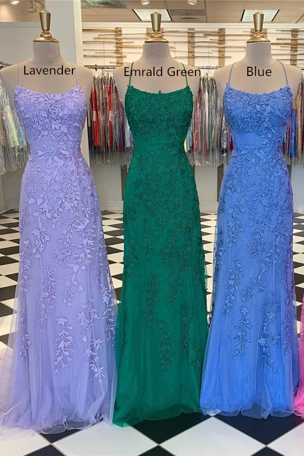 LTP1737,Mermaid Straps Long Lace Prom Dress with Lace-Up Back