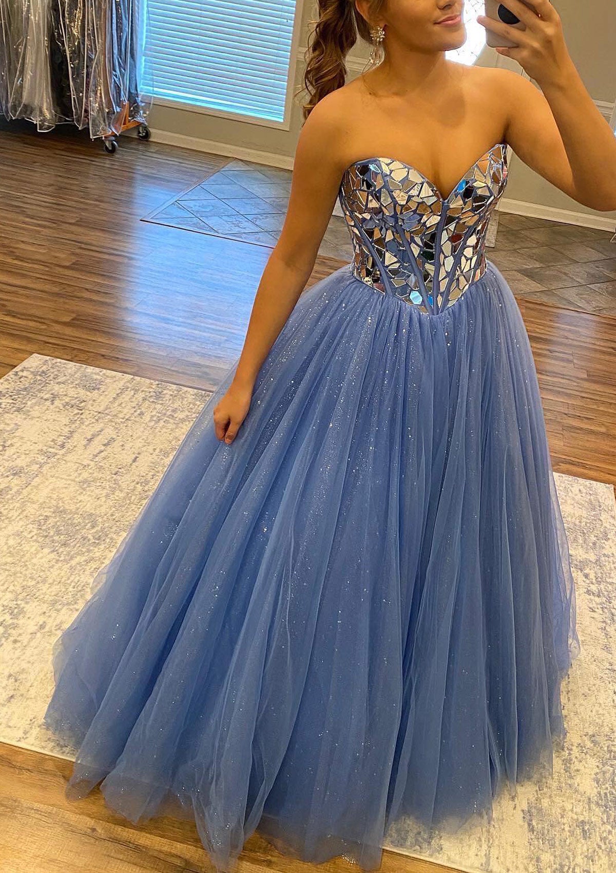 Sweetheart Blue Tulle Ball Gown Sleeveless Prom Dress