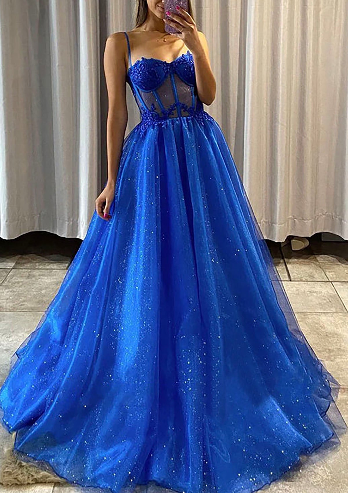 Sparkle Royal Blue A-Line Prom Dress