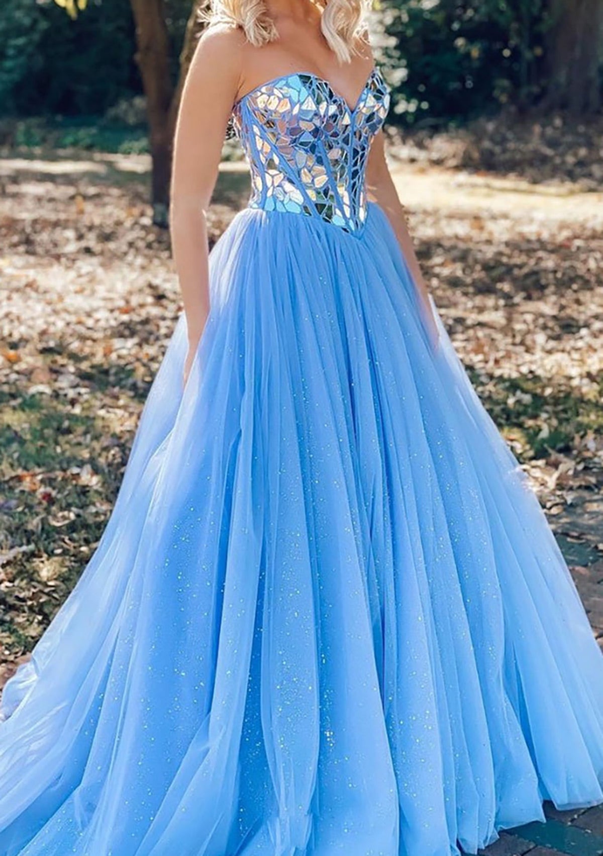 Sweetheart Blue Tulle Ball Gown Sleeveless Prom Dress