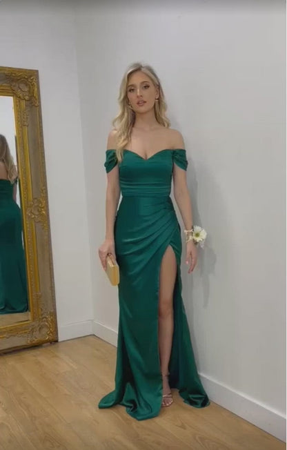 Discount Green Prom Dress, Off The Shoulder Evening Dress, Mermaid Party Dress With Split