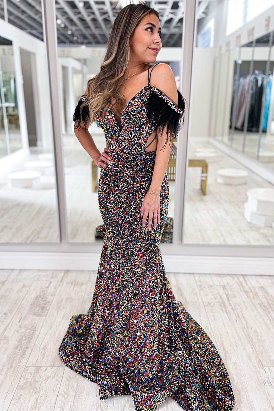 Sparkle Sequin Mermaid Off The Shoulder Prom Dress