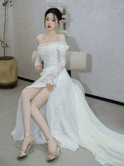 Off Shoulder Lace Long Wedding Dress Evening Party Dresses
