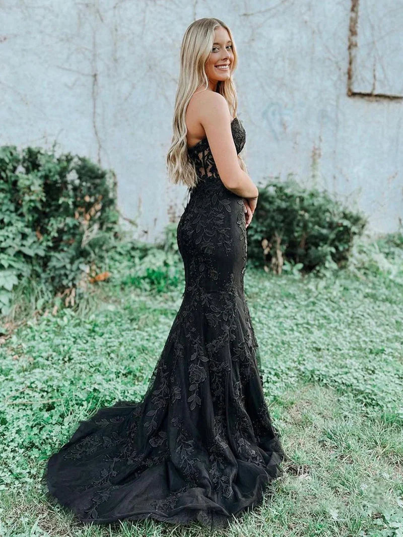 Cute Mermaid Sweetheart Light Blue Lace Long Prom Dresses