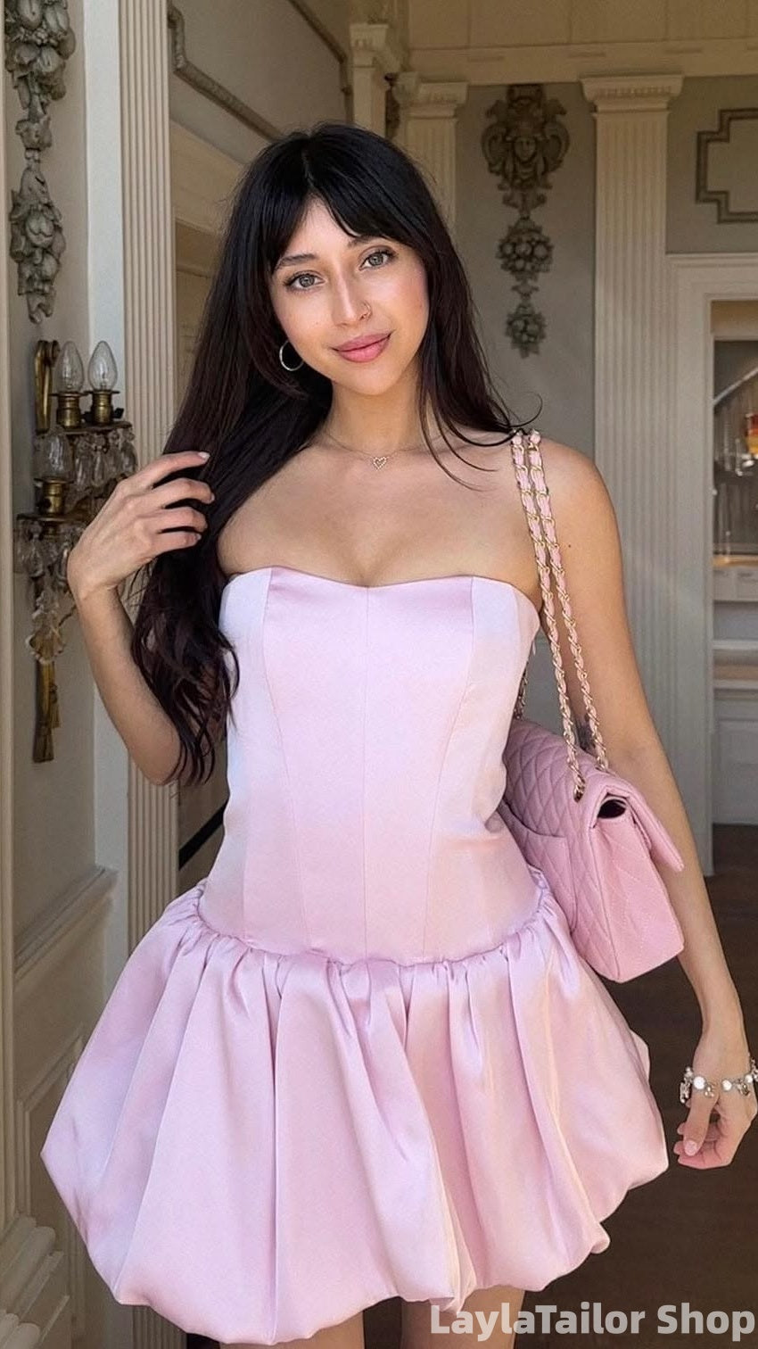 Sweet Pink Homecoming Dresses Strapless Formal Gown